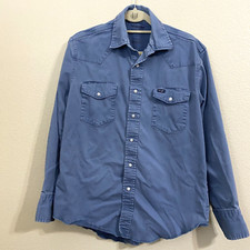 Wrangler Mens Shirt Size Large Blue Pearl Snap Western Cowboy Long Sleeve