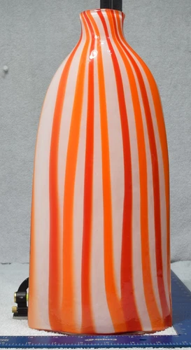 VTG Mid Century Murano Striped Tall Art Glass Vase Red Orange White 14”
