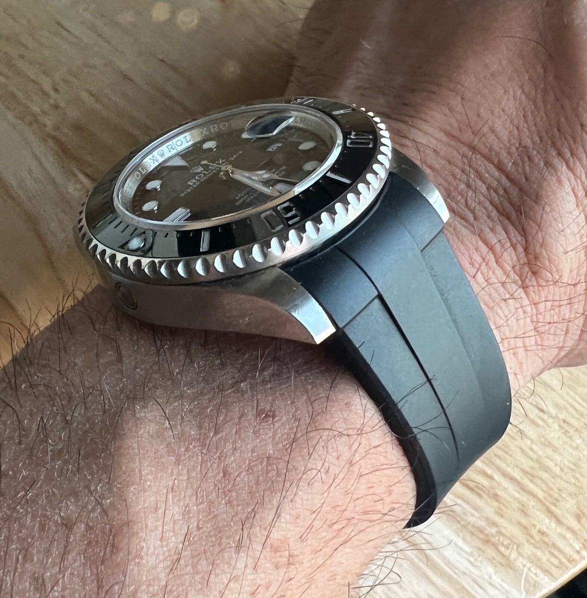 22mm BLACK Vulcanized Caoutchouc rubber Strap Fits 43mm Rolex SeaDweller  Watches