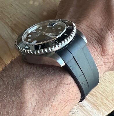 22mm BLACK Vulcanized Caoutchouc rubber Strap Fits 43mm Rolex SeaDweller Watches