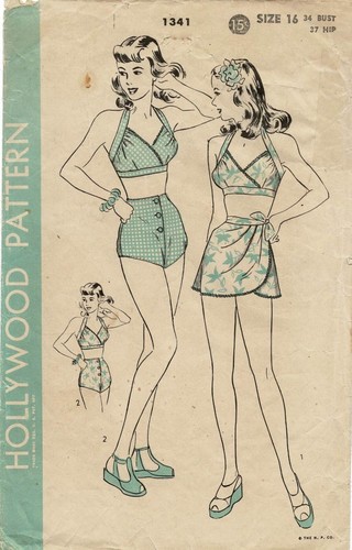 Misses Two-Piece SWIMSUIT Pattern Bathing Suit RARE Hollywood 1341 Vtg 1946 - Picture 4 of 16