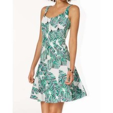 Nine West Sleeveless Leaf-Printed A-Line Dress, Ivory