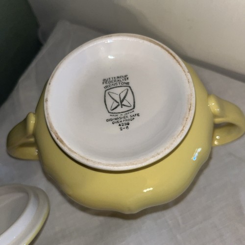 Vintage Lemon Federalist Ironstone Creamer & Sugar Bowl With Lid Made In Japan - Picture 3 of 3