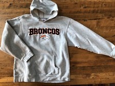 Denver Broncos Gray Stitched Letters Hoodie Sweatshirt Youth Size XL 16/18 NFL