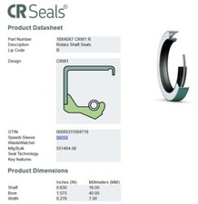 CR 6480 Rotary Shaft Seal .630 x 1.575 x .276...