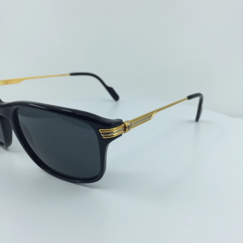Nuevas gafas de sol Cartier Lumen vintage C. negras brillantes con chapado en oro 54 mm Francia Foto 3 de 4