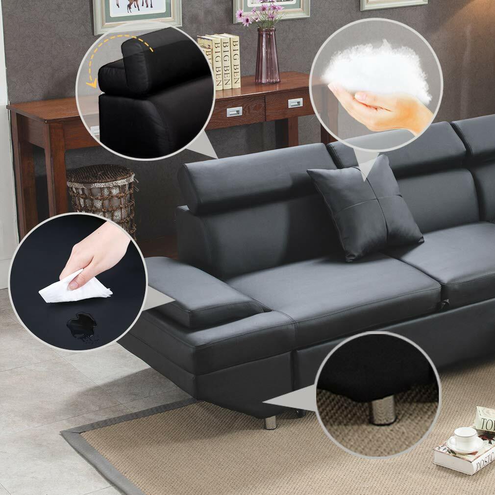 Contemporary Sectional Modern Sofa Bed Black with Functional Armrest
