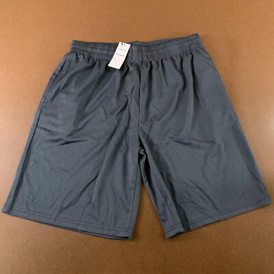 Square Meter Men's Large Charcoal Pocketed Drawstring 10'' Athletic Shorts NWT