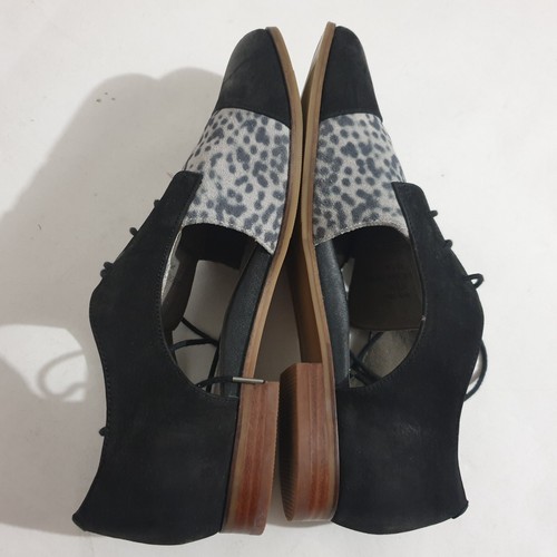 Zeira Shoes Sz 38 XW US7.5 UK5 Black Grey Leopard Print Lace Up Cut Out Sides - Picture 7 of 14