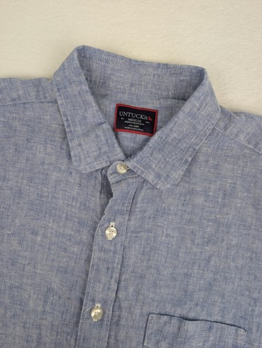 Untuckit Langarm Leinen Hemd Herren mittelblau Strand Sommer