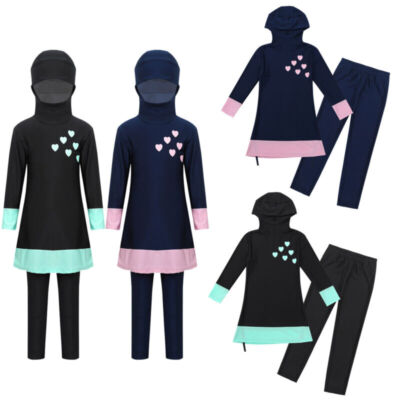 DE Mädchen Burkini Badeanzug Muslim Islamischen Full Cover Bademode Top + Hosen 