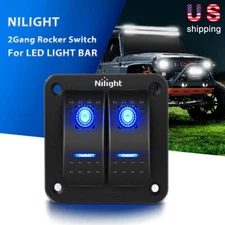 Nilight 2 Gang Pre-Wired Rocker Switch Panel 5 Pin On/Off for 12V/24V Auto Cars