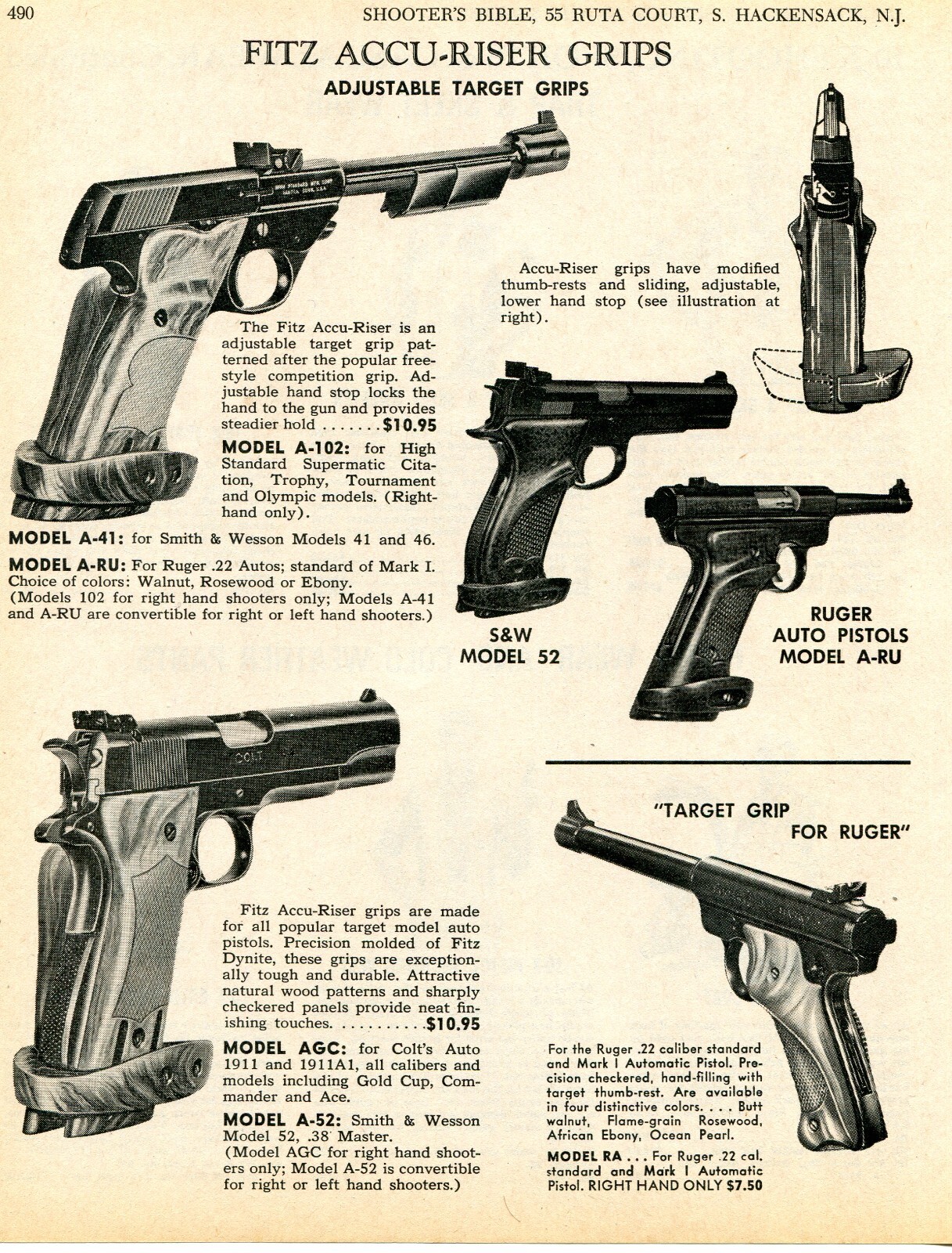 1970 Print Ad of Fitz Accu-Riser Pistol Grip Model 52 S&W A-RU RA Ruger ...