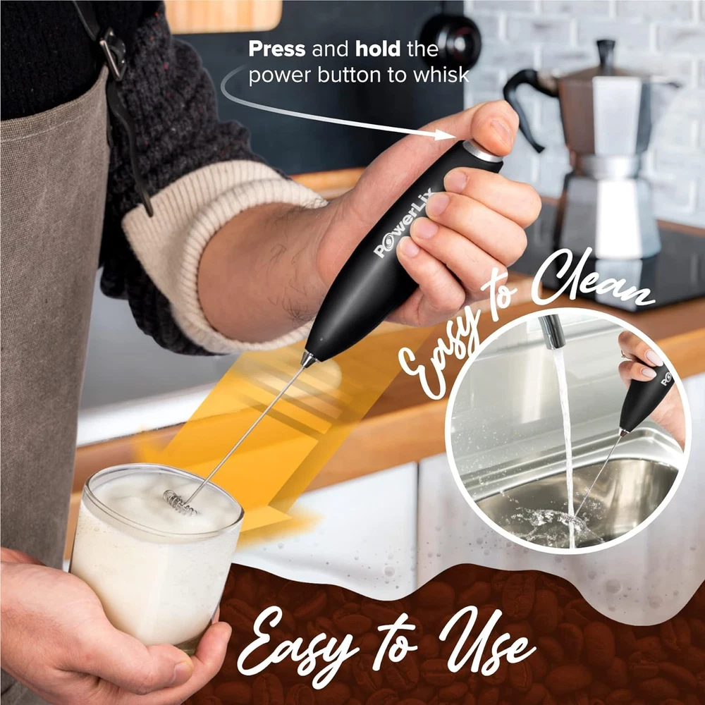 Milk Frother Handheld Battery Operated Electric Whisk Foam Maker for Coffee, Lat