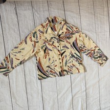 Chico's Size 3 XL Tan Abstract Colorful Print Button Front Jacket Linen Blend