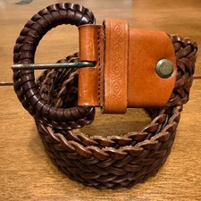 Woven Braided Genuine Leather Belt Round Buckle Italian Brown Paola del Lungo