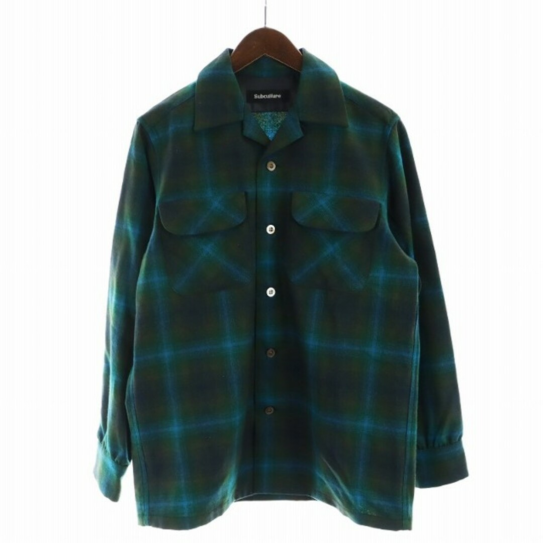 Subculture WOOL CHECK SHIRT GREEN Flannel Long Sleeve Plaid Subculture WOOL CHECK SHIRT GREEN Flannel Long Sleeve Plaid