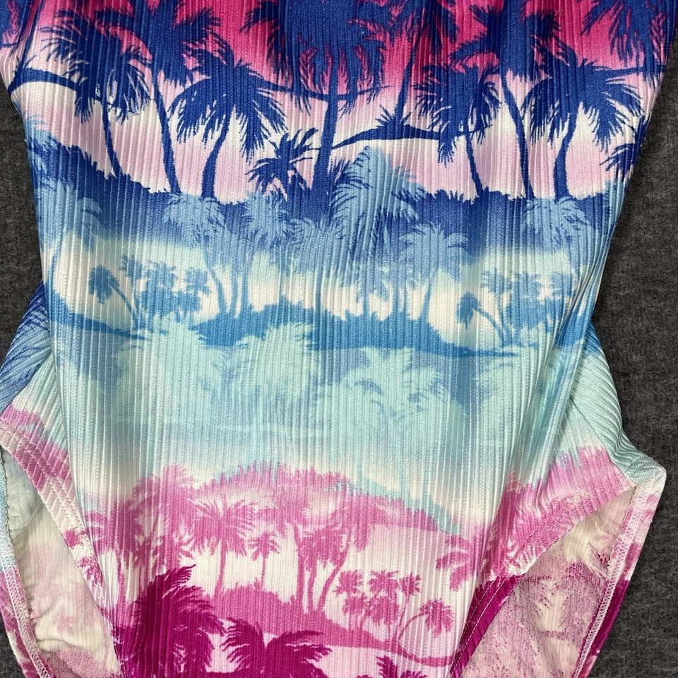 Vintage Catalina Swimsuit Size L Tropical Floral Pink Blue One Piece High Cut - Image 3 of 4