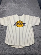 Vtg Los Angeles Lakers Baseball Jersey Men XL White Pinstriped NBA Made In USA