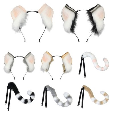Animal Cosplay Costumes Faux Furs Cat Foxes Wolf Furry Tail Cat Ears Headband