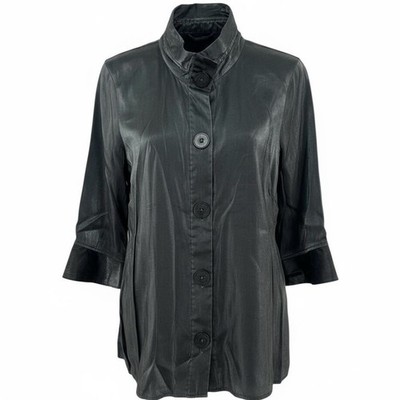 Ali Miles Women's MEDIUM Black Shimmer Button Front 3/4 Sleeve Jacket - AC