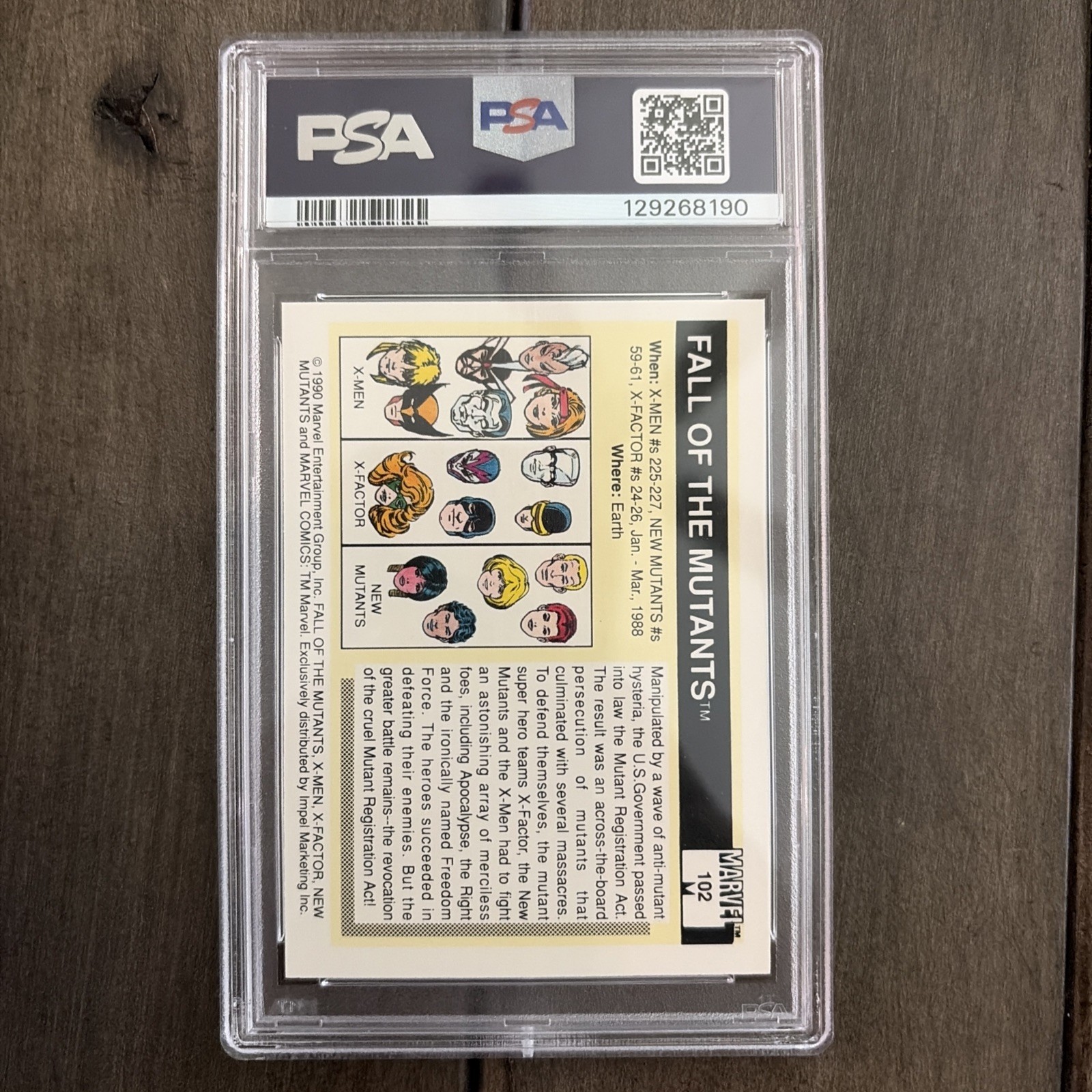 1990 MARVEL UNIVERSE #102 FALL OF THE MUTANTS PSA 9 view 3