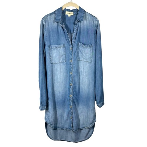 Cloth & Stone Shirt Dress Women's XS Chambray Denim Blue Button Long Sleeve