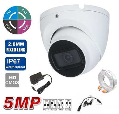 HD 5MP Dome Security Camera Kit (50FT Cable and Power supply), 30M Smart IR CVI