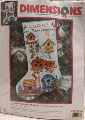 Vintage Dimensions Cross Stitch Christmas Stocking Birdhouses Snowman Unopened 