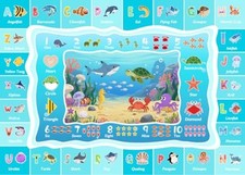 ABC Kids Ocean Rug for Playroom, 4x6ft Alphabet Classroom Rug, Educational