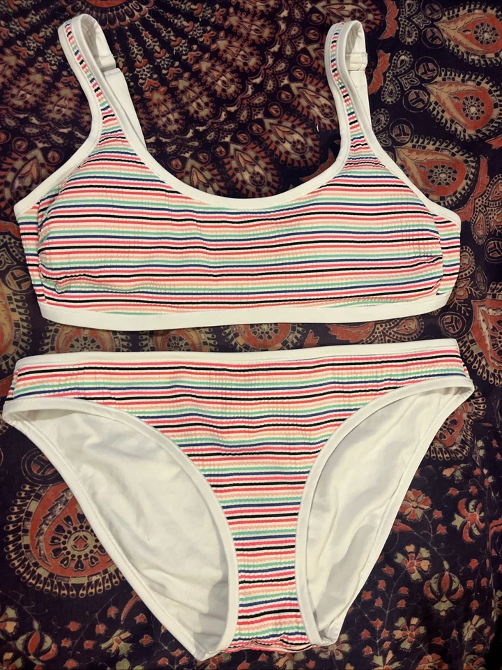 Hula Honey Swimsuit XL 2 Piece Bikini Multicolor Stripes Bralettes Beach Resort - Image 2 of 4