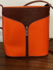 Vera Pelle Small Crossbody Bag Italian Leather. Red-ish/Brown. NEW