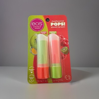 EOS Lip Balm Mango Kiwi & Tropical Twist Flavor Lab Pops! New In Pack