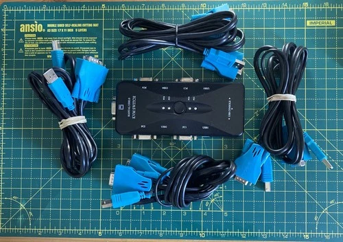 KVM-41UA 4 Port USB 2.0 KVM Switch Box & Connectors For Home/Small Office