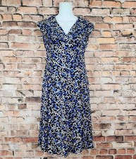 EUC Chaps Womens Blue Floral Petals V-Neck Fit Flare Work/Church Dress Sz.P/S