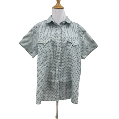 Rough Stock Shirt Damen 2XL XXL Knopfleiste Perlen Druckknopf Kurzarm Western Oberteil