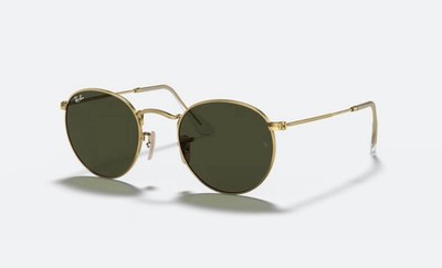 Authentic Ray-Ban RB3447 Round Metal Gold Sunglasses Green G-15 Lens 50/21/145