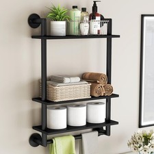 Bathroom Shelves Wall Mounted 3 Tier Bathroom Shelf W/ Towel Bar 26in Stainless