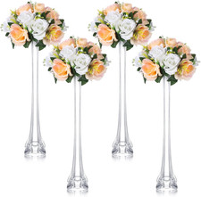 Jarrones de vidrio Torre Eiffel - 4 piezas centros de mesa transparentes para bodas y eventos
