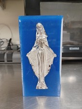 Madonna Virgin Mary Our Lady Of Lourdes religious metal figurine in Lucite Vtg