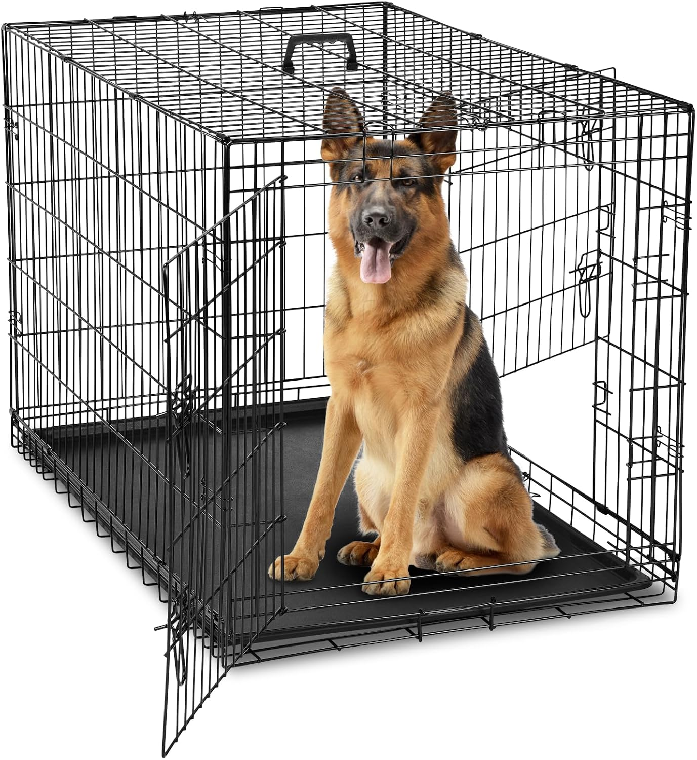 42 Inch Large Double Door Dog Crate with Divider Panel and Plastic Tray