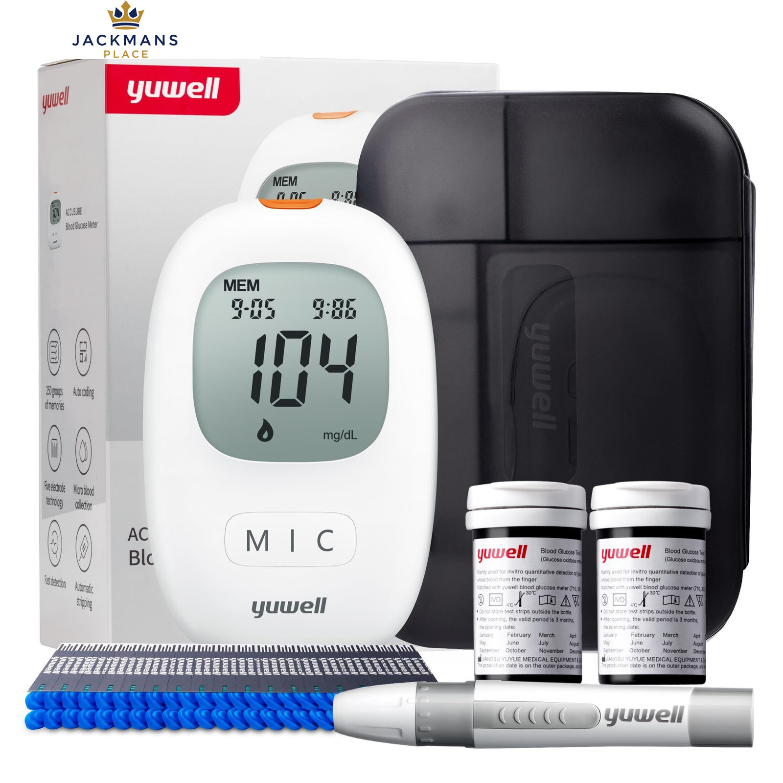 yuwell Blood Glucose Monitor, Diabetes Testing Kit with Test Strips x White - Image 3