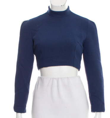 Tata Naka Slate & Ivory Wool Mock Neck Long Sleeve Crop Top | Women s XS 2