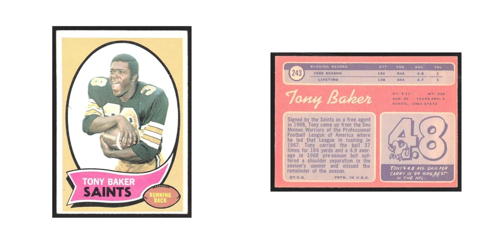 1970 Topps Tony Baker Saints #243 - Image 3 of 3