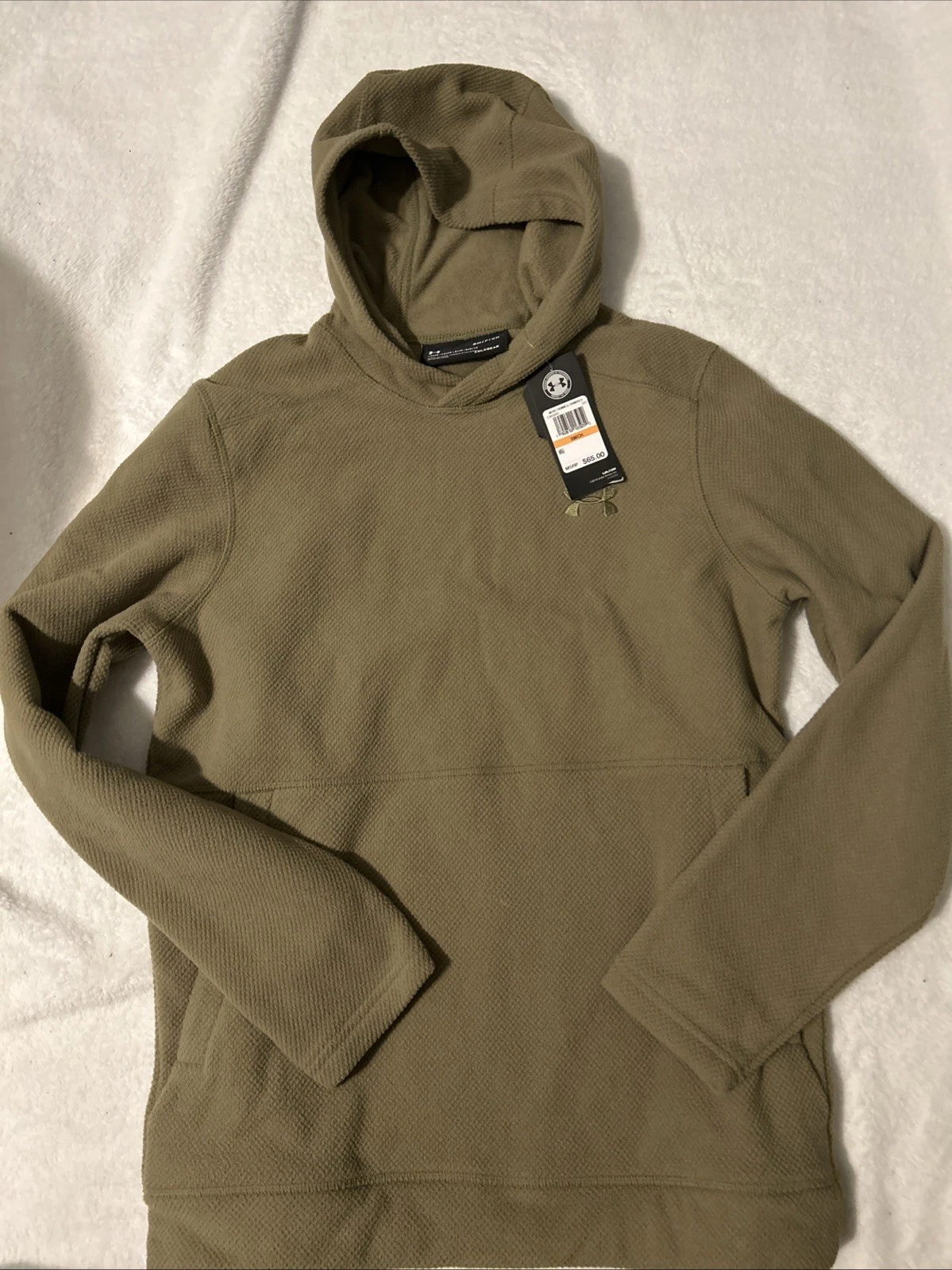 Under Armour Hoodie Mens Small Olive Thermal Fleece Waffle Long Sleeve Loose