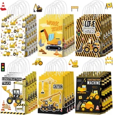 24 Pcs Construction Party Gift Bags with Handle Truck Goodie Treat Bags Vehicles