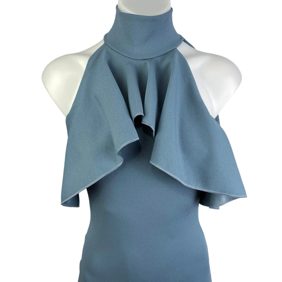 Vestido sin mangas Missguided azul halter cuello falso volantes midi ceñido al cuerpo talla S Foto 2 de 4