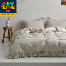 100 Linen Duvet Cover Set, 3 PCS Natural French Flax Ruffle Duvet Cover King Si