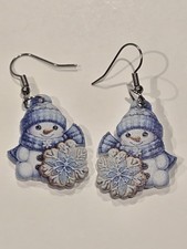 Christmas Blue Snowman Earrings Dangle