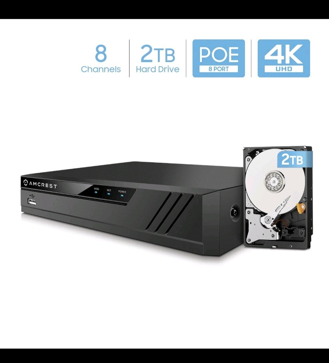 Amcrest NV4108E-HS 4K 8CH POE NVR (1080p/3MP/4MP/5MP/6MP/8MP/4K) (NV4108E-2TB) -